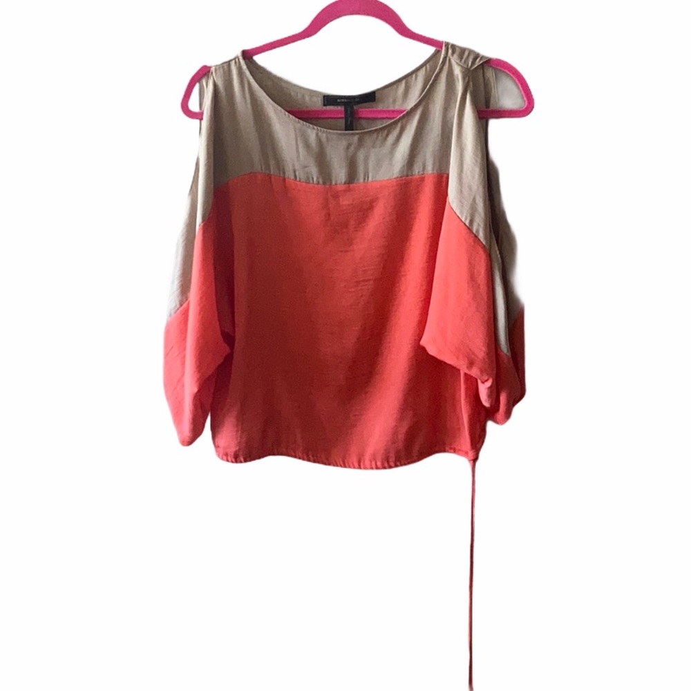 BCBG MaxAzria open shoulder color block blouse
